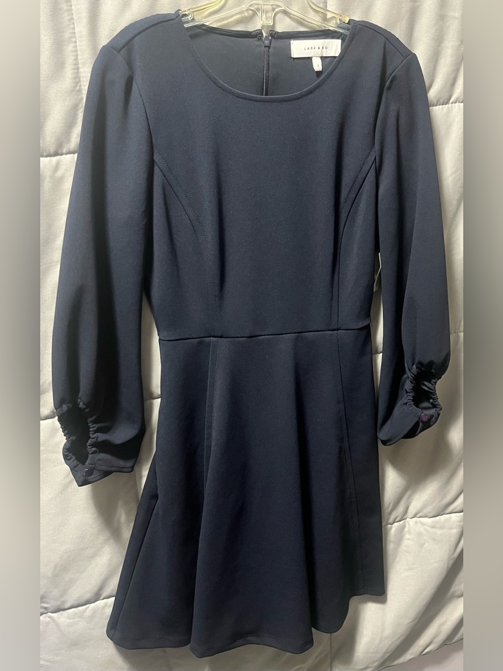 Lark & Ro A-Line Dress Size 2 Gathered Sleeves Navy Blue NWT New